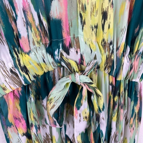 Melissa McCarthy x Seven7 Tiered Maxi Dress Green Paint Brush Abstract Small - Picture 6 of 11